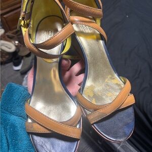 Coach Tan and Navy Leather Strappy Heels